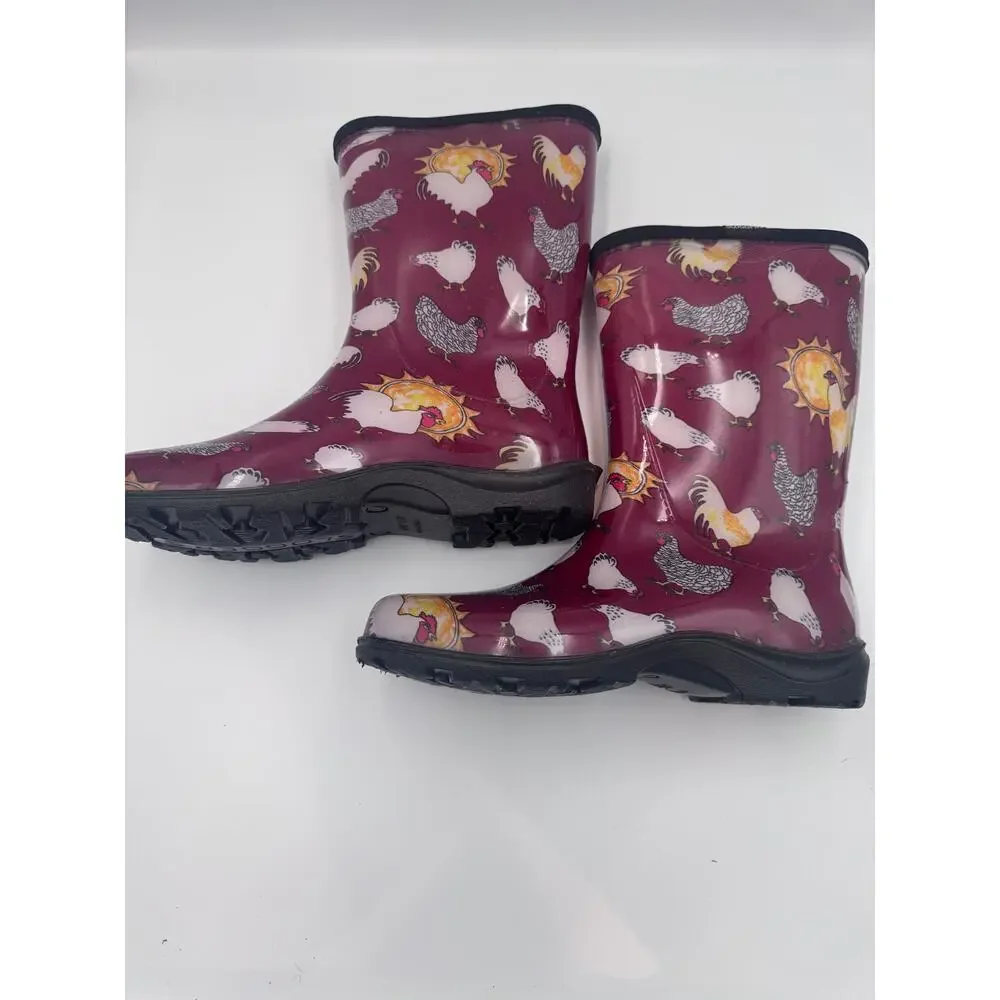Sloggers Chicken & Rooster Print Mid-Calf Rain Women's Size 8 Waterproof